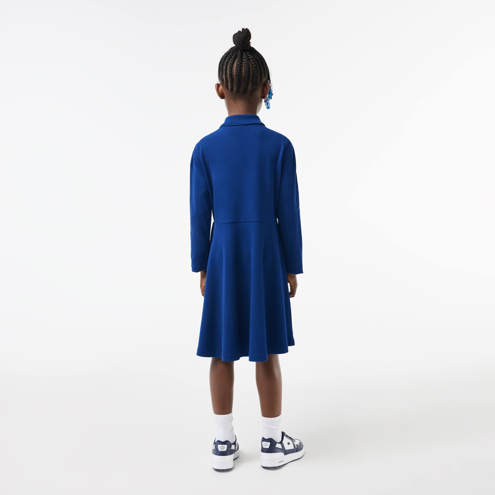 Robe fille Lacoste manches longues et col polo en piqué stretch Pantalons & Robes - Bleu - Lacoste - Fille
