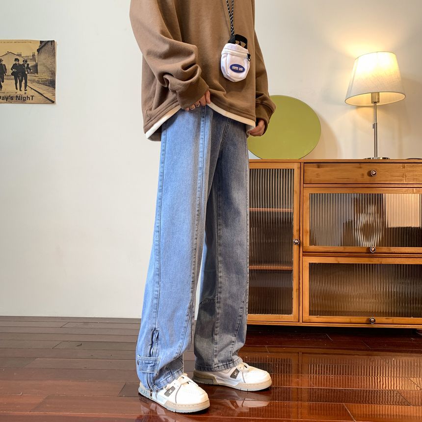 emeisa - Jeans met halfhoge wassing en wijde pijpen met rits