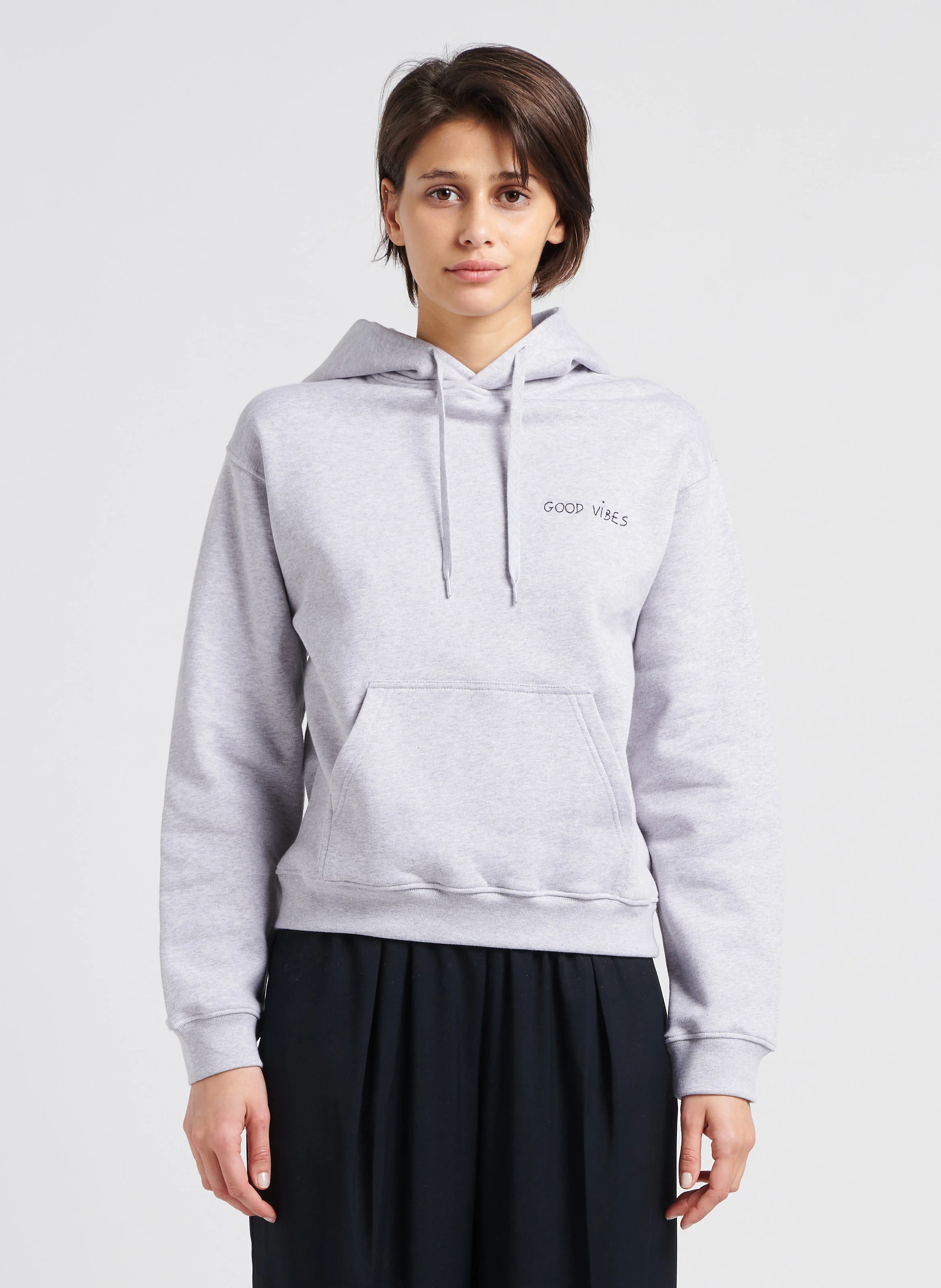 REAUMUR GOOD VIBE - Sweat à capuche brodé Good vibes en coton bio | Gris
