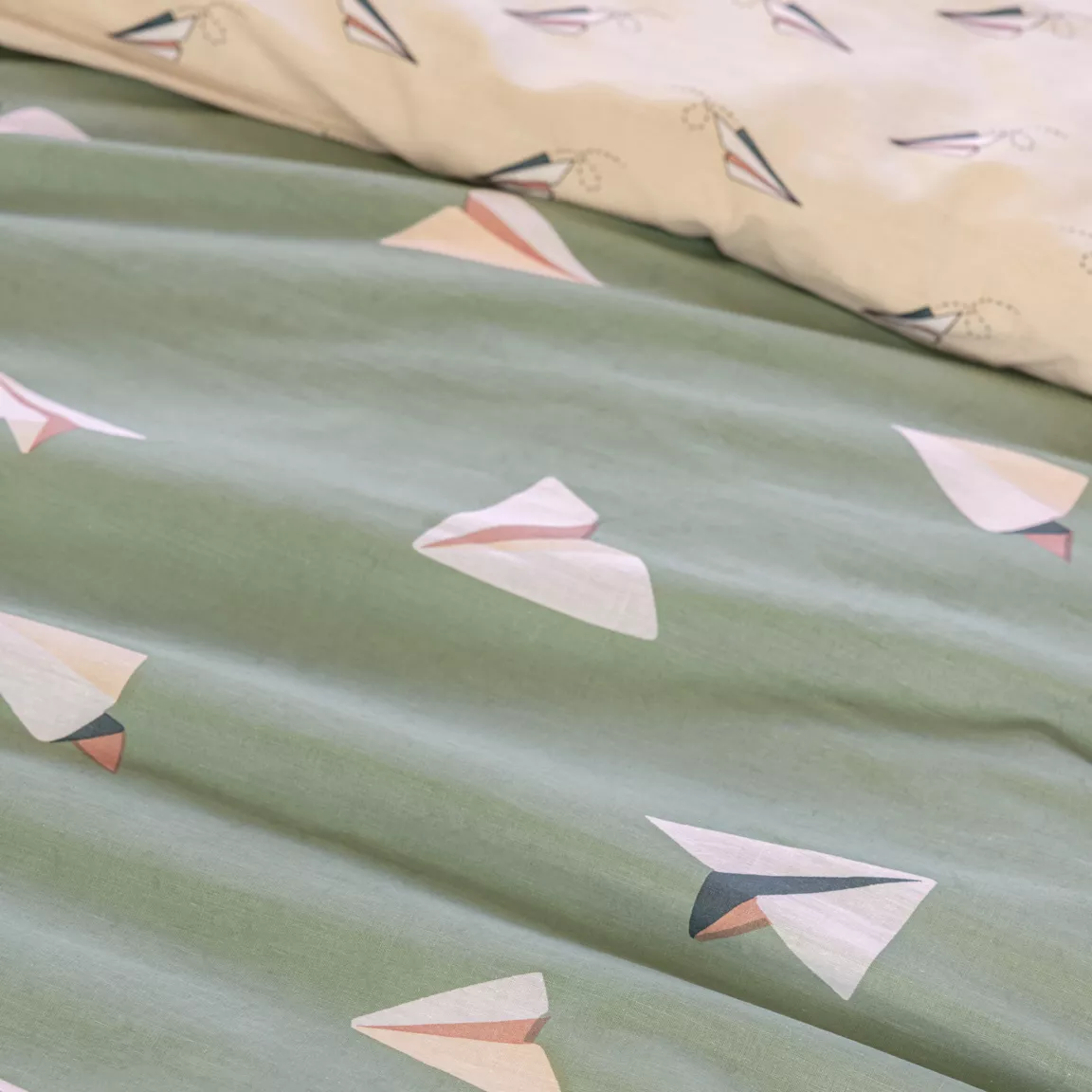 Housse de couette et une taie enfant coton (140 x 200 cm) Petits papiers Bleue