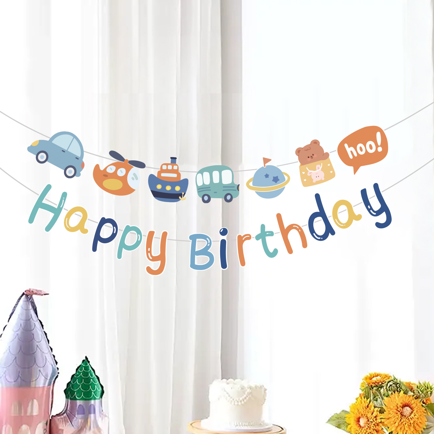 (21-tlg. Set) Happy Birthday Kinder Geburtstags Girlande Party Dekoration Accessoire Banner - Fahrzeuge / Bär