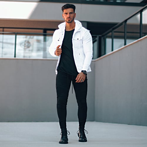 Veste Jean A Capuche 1616 Blanc Denim Blanc