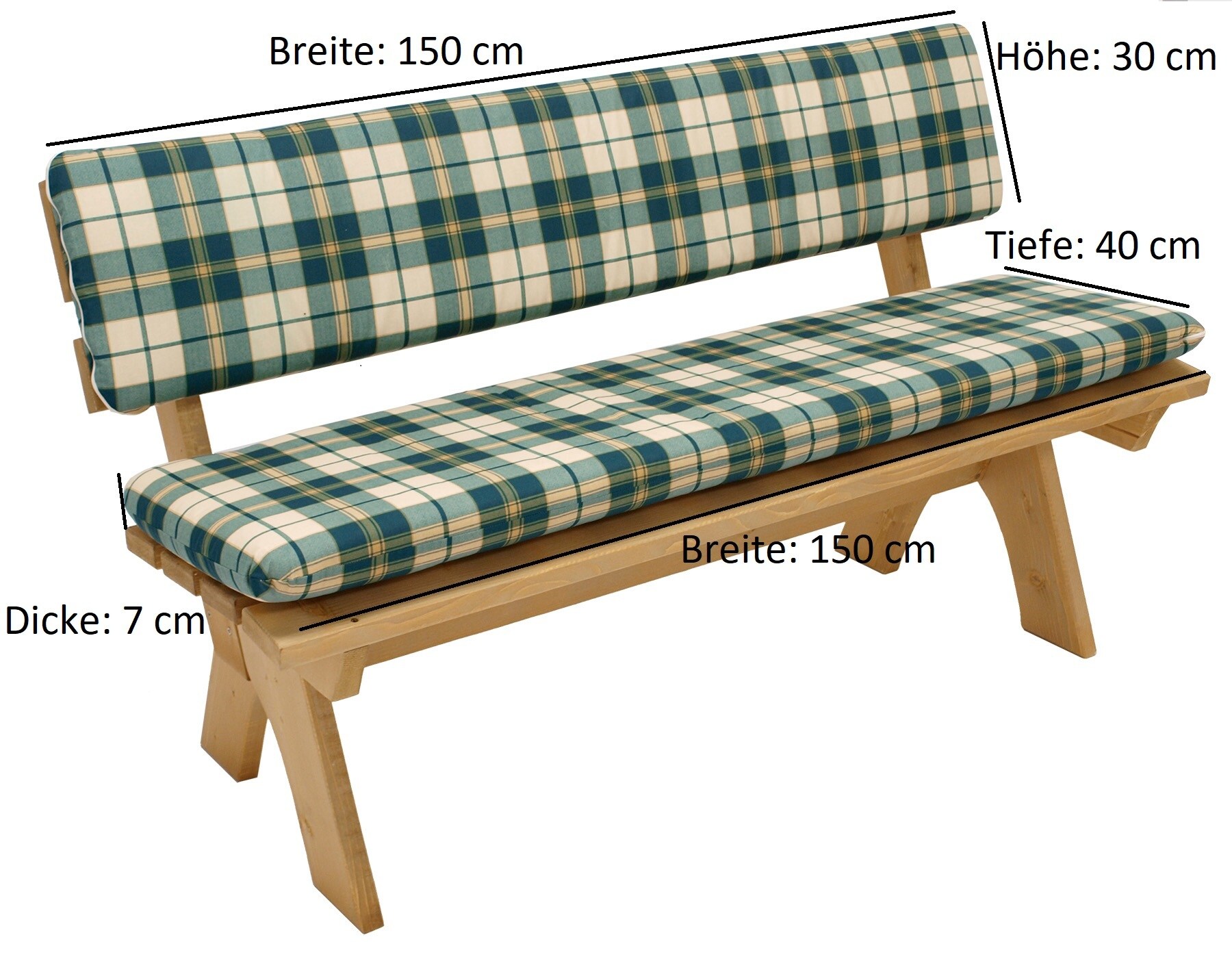 DEGAMO Auflagenset BOSTON für Bank 3-sitzer, grün/beige kariert, 2-teilig