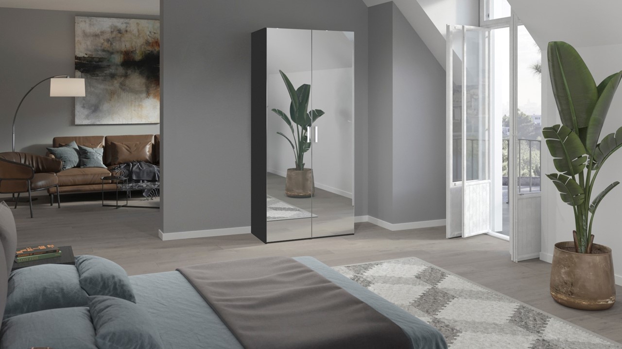 Draaideurkast Compact met spiegeldeuren zwart