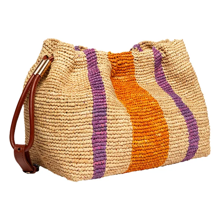 Vanessa Bruno Sac Bourse Rayures Raphia et Cuir | Naturel