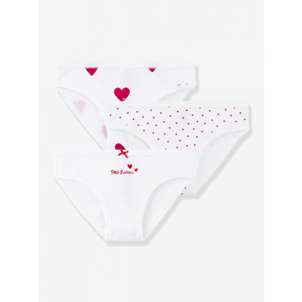 Vertbaudet Lote de 3 Cuecas Corações, em Algodão, - Branco Estampado 10A