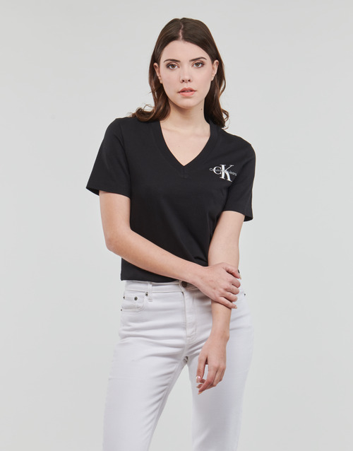 Calvin Klein Jeans - MONOLOGO SLIM V-NECK TEE - Noir