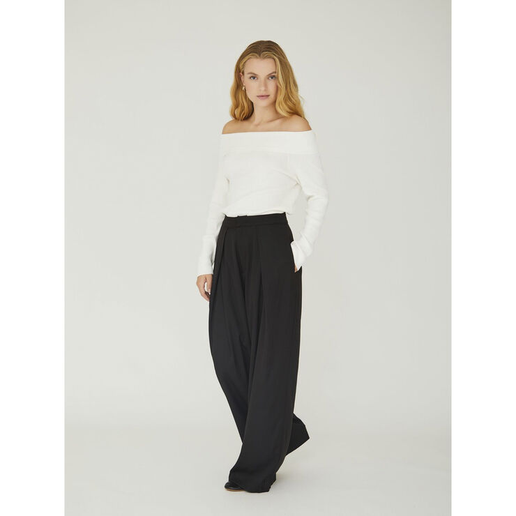 A-VIEW Rib offshoulder blouse Off white
