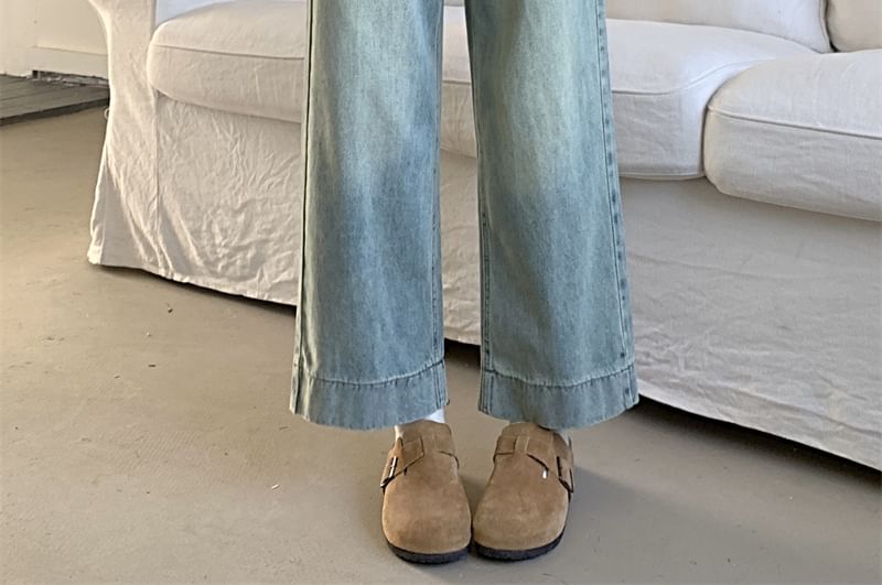 Duwnie - Cropped jeans met hoge taille en wijde pijpen