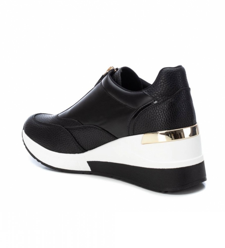 Tênis Xti Preto com Zíper - Salto Anabela de 6cm -