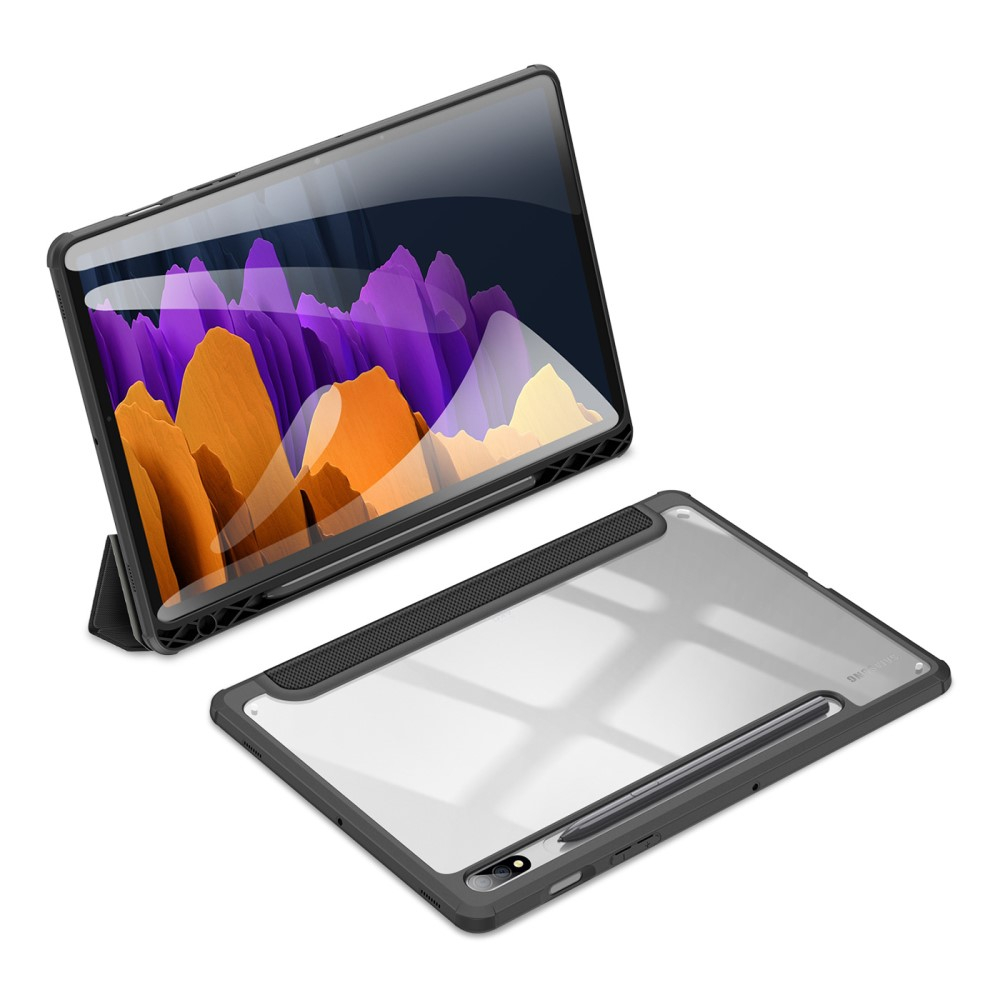 Samsung Galaxy Tab S8 / Tab S7 Leder Tasche Smart Cover Schutzhülle   S-Pen Halter - Schwarz