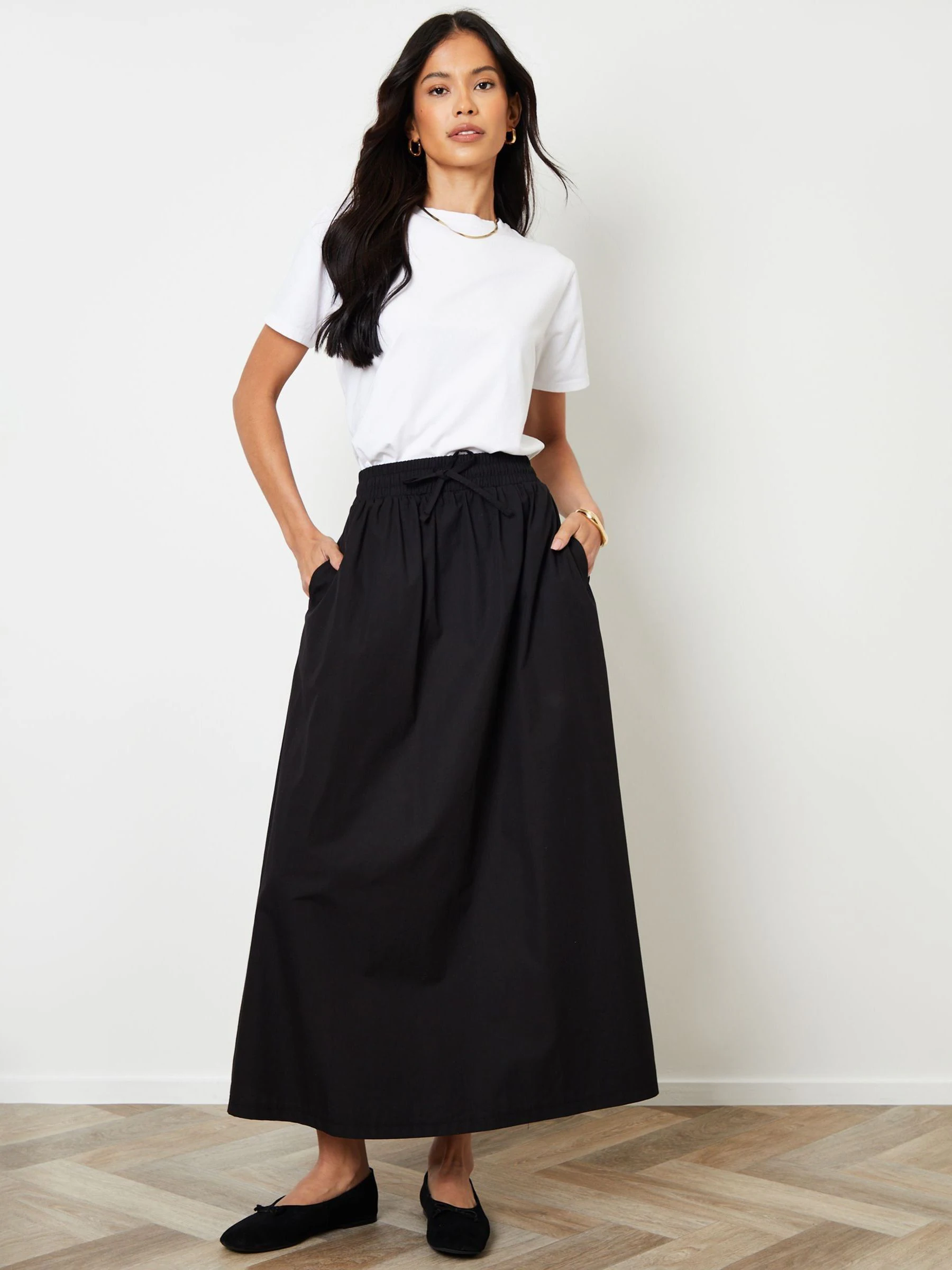 Threadbare Cotton Poplin Tie Waist Skirt with Pockets