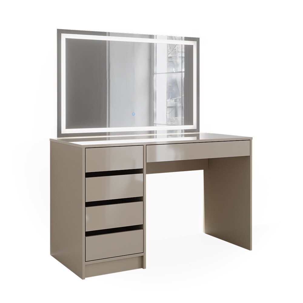 Vicco Schminktisch Sherry Greige Hochglanz 120 x 75 cm 5 Schubladen LED-Spiegel