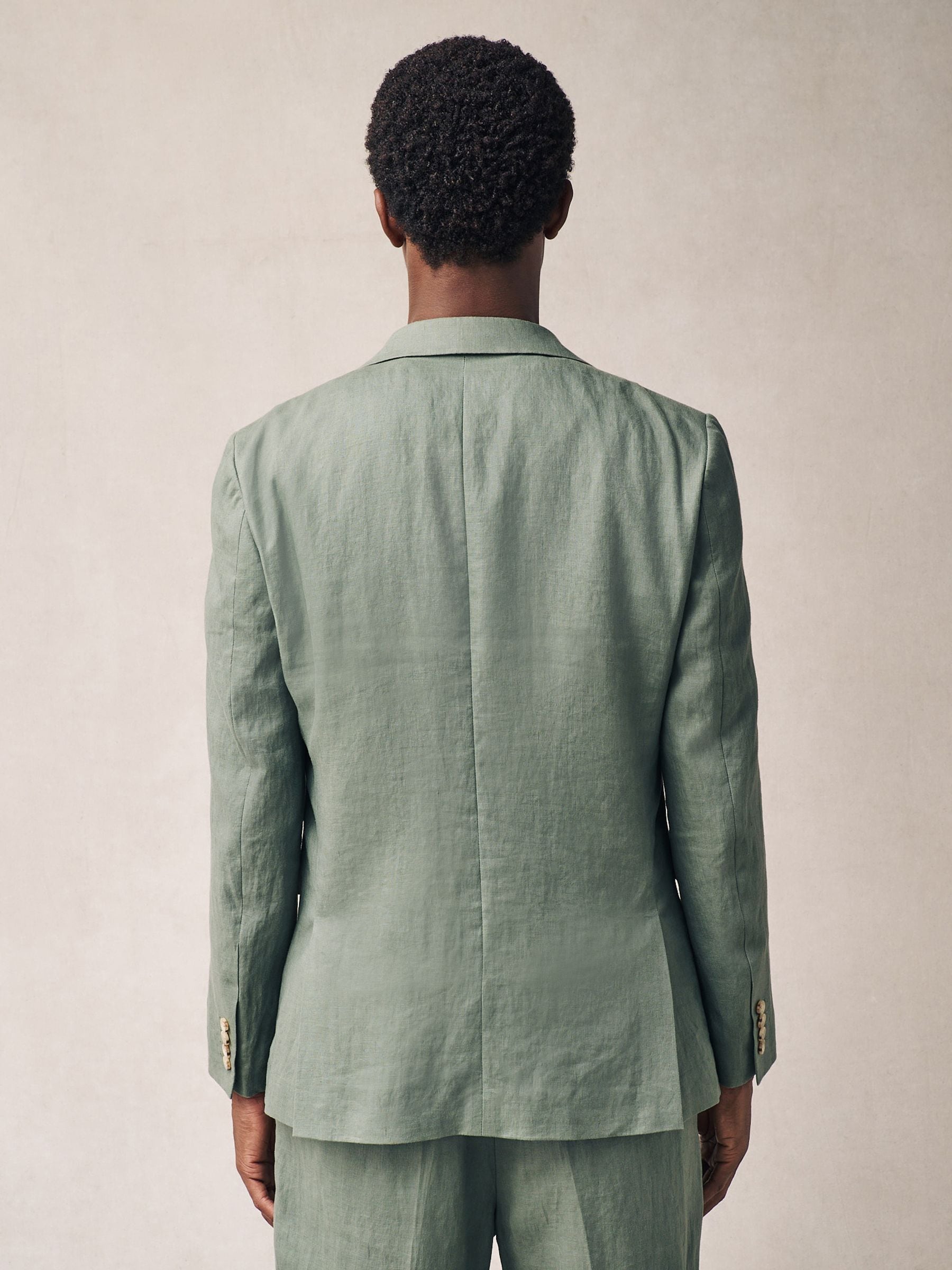 Groen - Slim-fit linnen kostuum: jasje