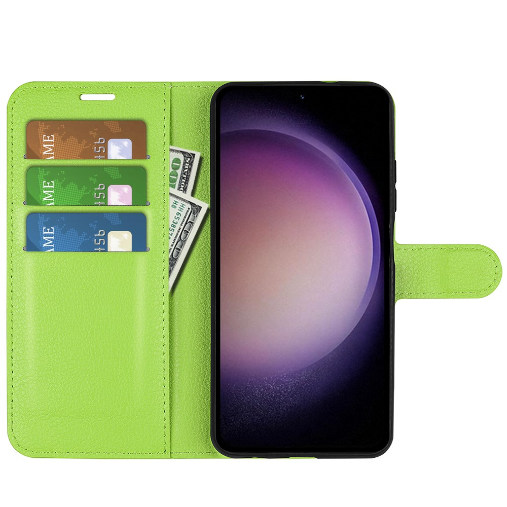 Samsung Galaxy S23 FE Leder Tasche Flip Cover Litchi Look - Grün