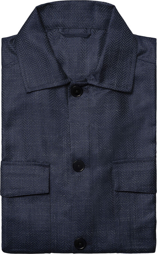 ETON Navy Blue Wool Linen Drawstring Overshirt Blå