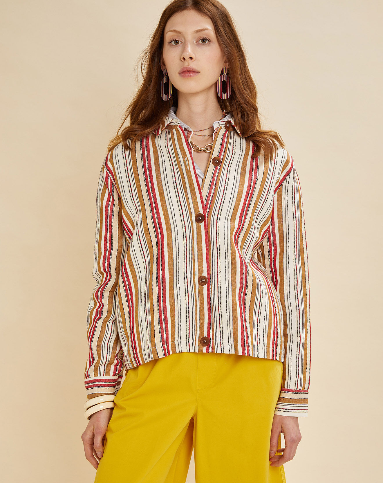 Chloé Stora Veste en Lin mélangé Veggie à rayures rouge
