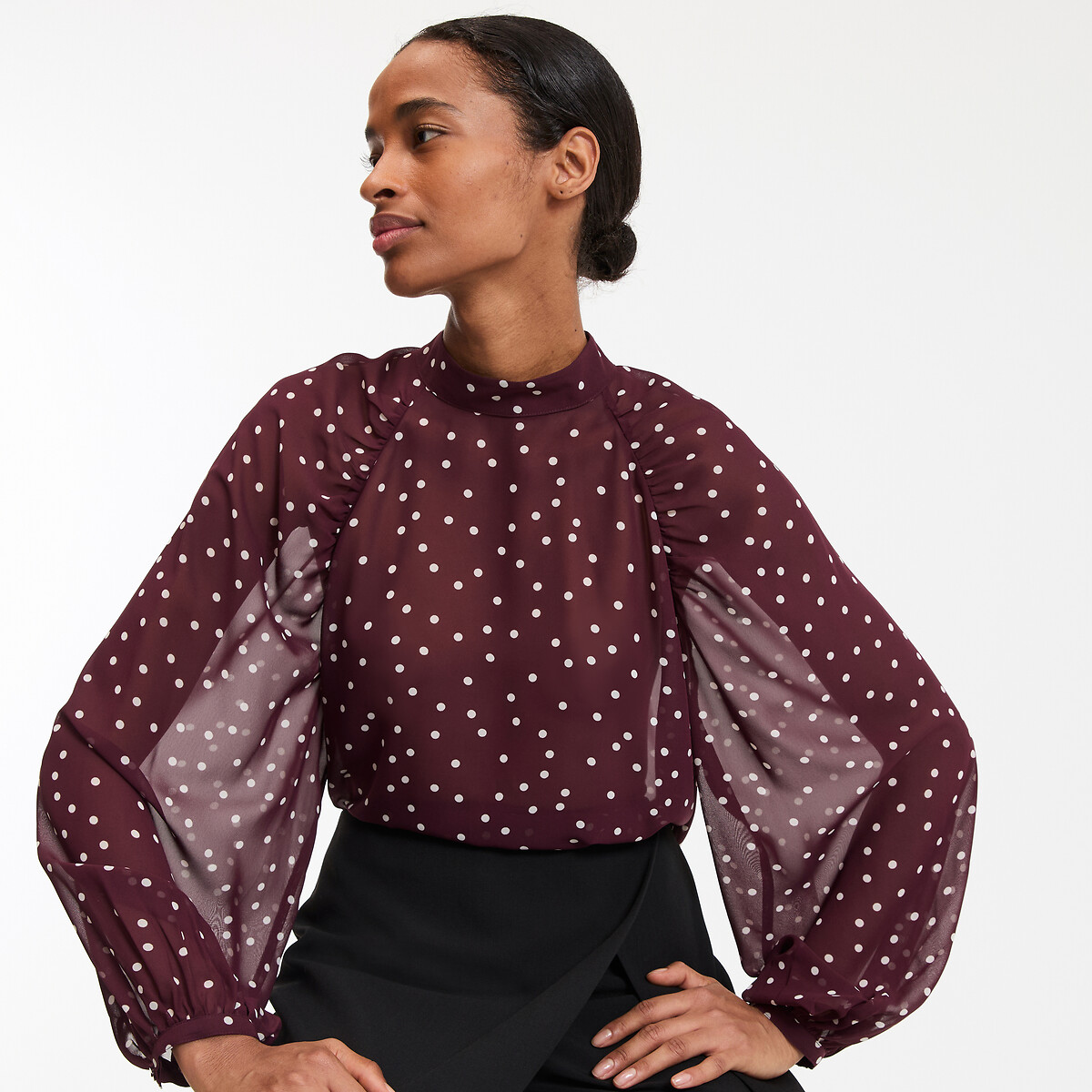 COLEÇÕES LA REDOUTE<br>Camisa com gola alta e estampa de bolinhas