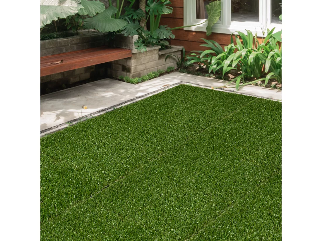 Gazon synthétique artificiel set de 10 dalles carreaux 30 x 30 cm épaisseur confort 3,5 cm à emboîter vert
