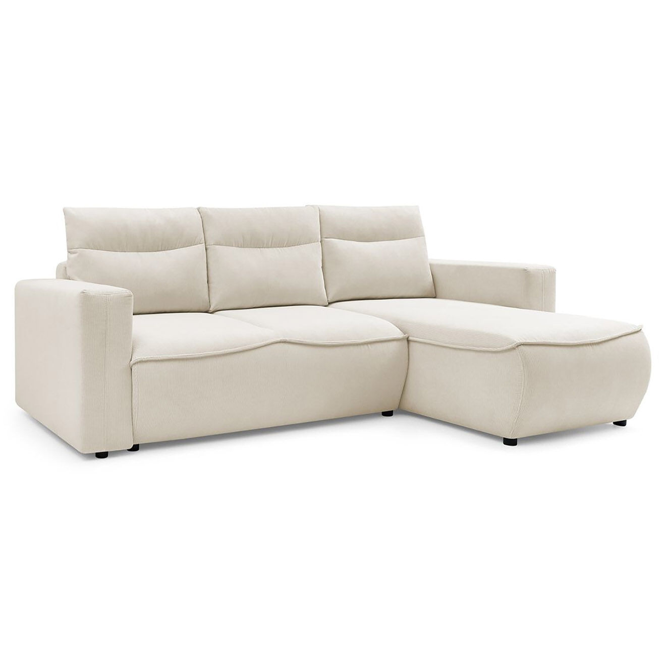 Bobochic Canapé d'angle droit convertible coffre jasmin velours côtelé beige - 256x158x90 cm