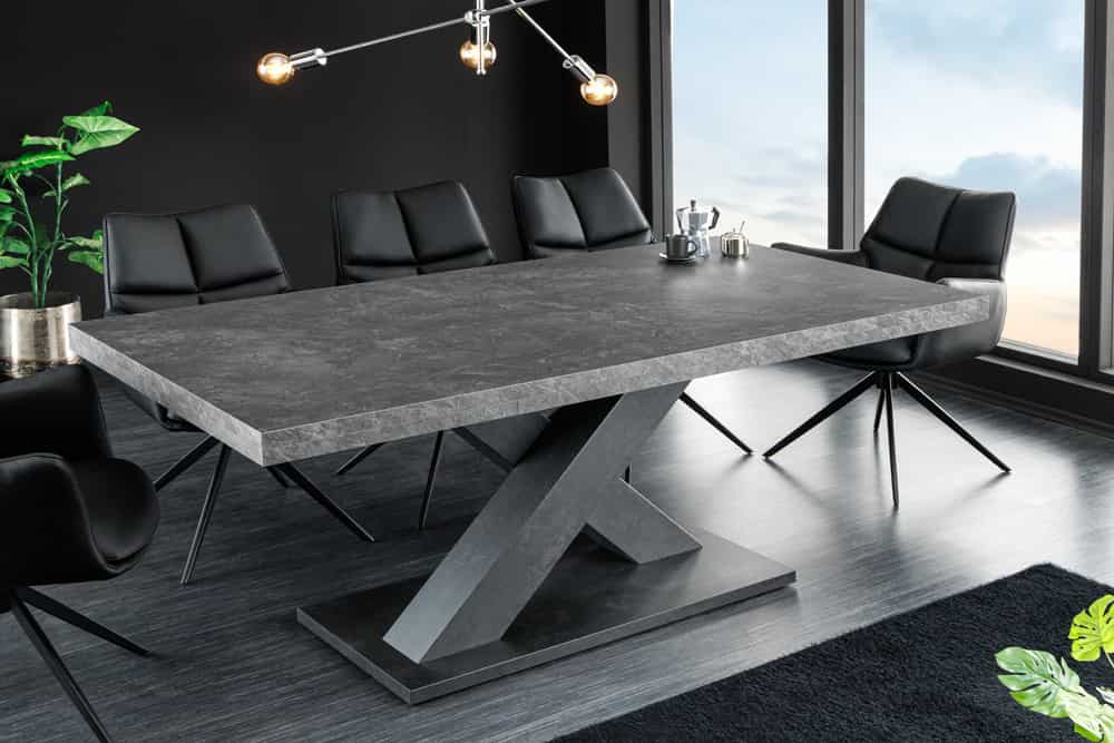 Ausziehbarer Esstisch MONTREAL 180-280cm grau graphit Keramik-Design X-Gestell