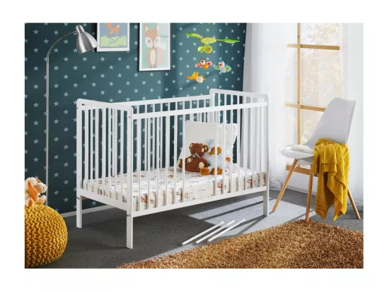 Lit et matelas bébé évolutif collection LUTIN réglable en hauteur. Coloris blanc mat.