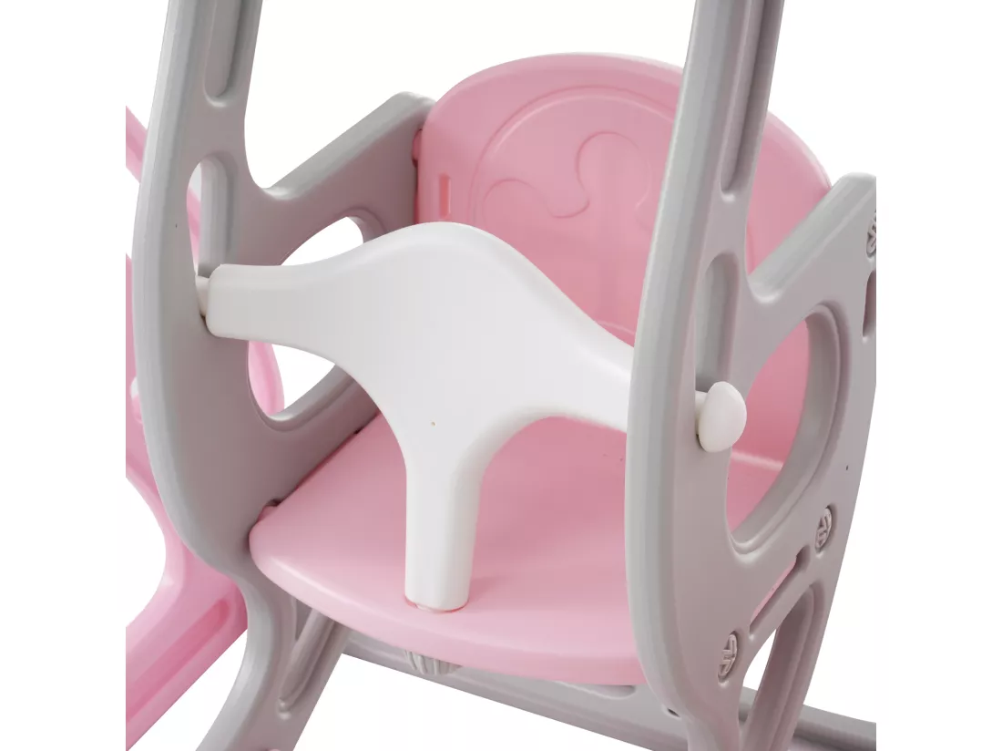 Toboggan pour enfants 4 en 1 - Convient pour l'intérieur et l'extérieur - avec balançoire, cadre de basket, toboggan, échelle - rose