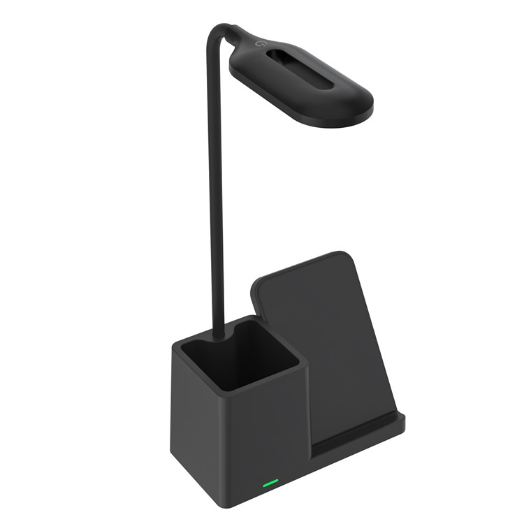 (15W) LED Schreibtisch Lampe Qi Wireless USB Charger Ladegerät Tischleuchte mit Schwanenhals inkl. Stifte Halter für Smartphones - Schwarz