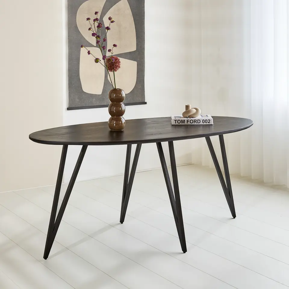 Zwart ovale eettafel Cesar 190x100 cm - Mangohout - Zwart