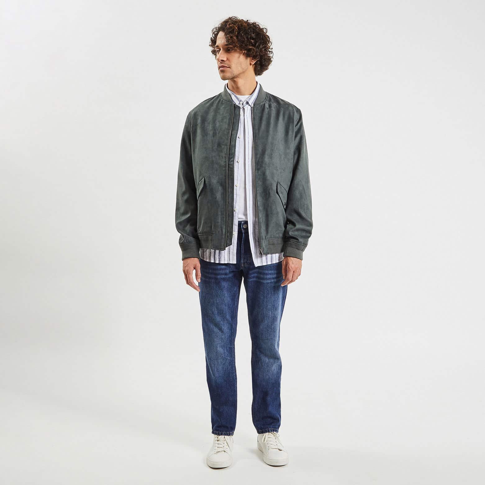 Blouson zippé aspect velours Gris foncé