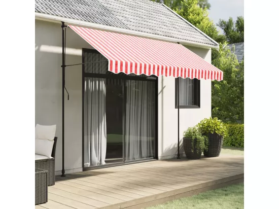 Tissu de remplacement de cantonnière d’auvent rouge blanc 3 m