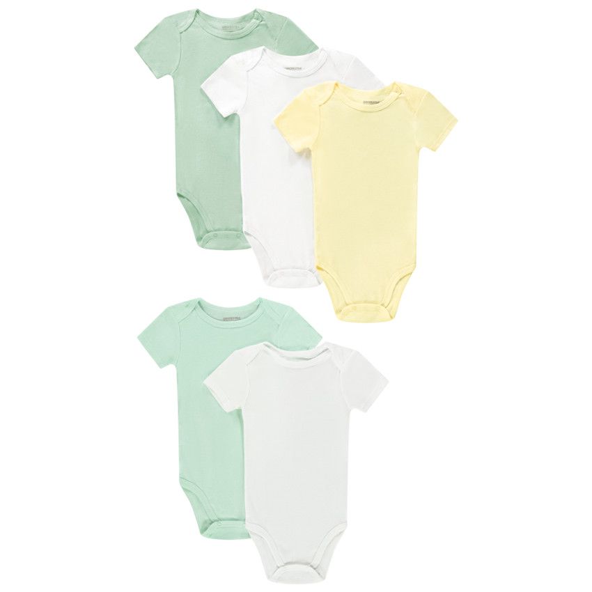 Lot de 5 bodies manches courtes unis pour bébé - Blanc