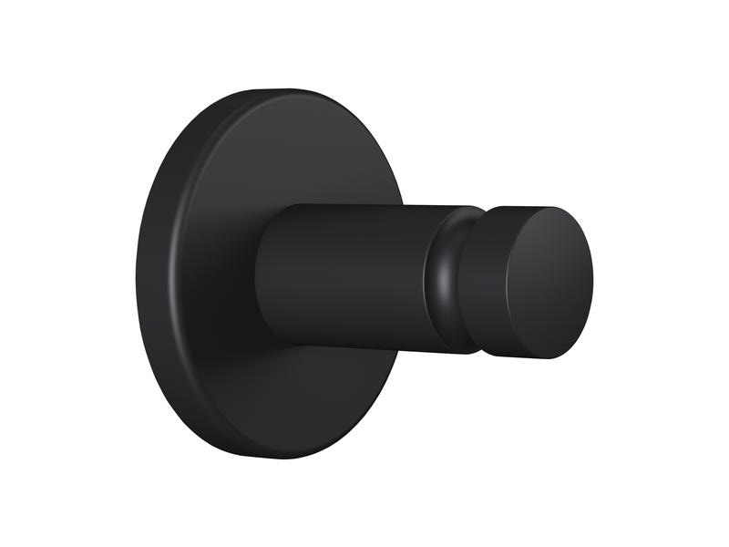 tesa Haken Moon Black, Schwarz Matter Haken für Handtücher mit rundem Design, ohne Bohren inkl. Klebelösung