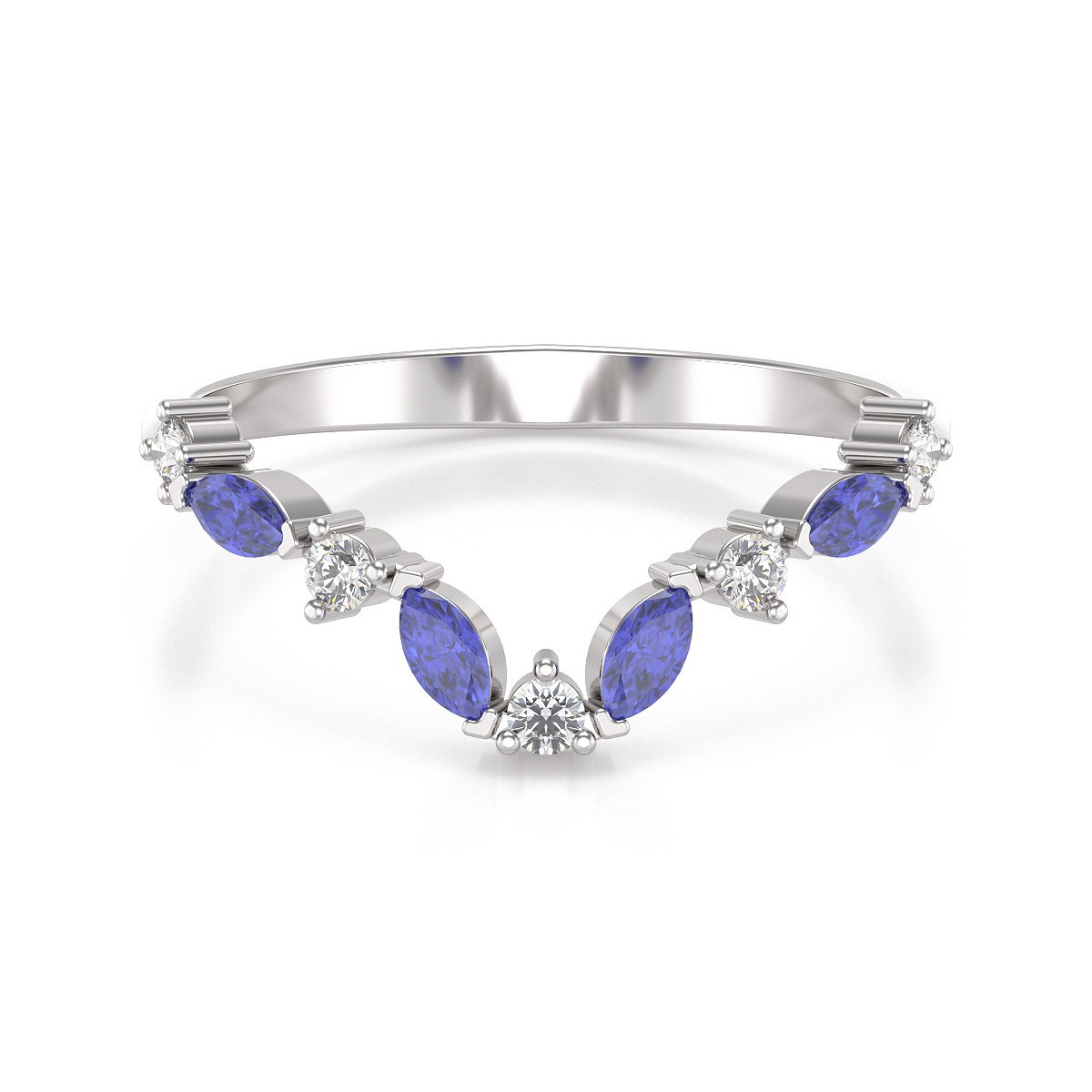 Bague ADEN Or 585 Blanc Tanzanite et diamants 1.9grs