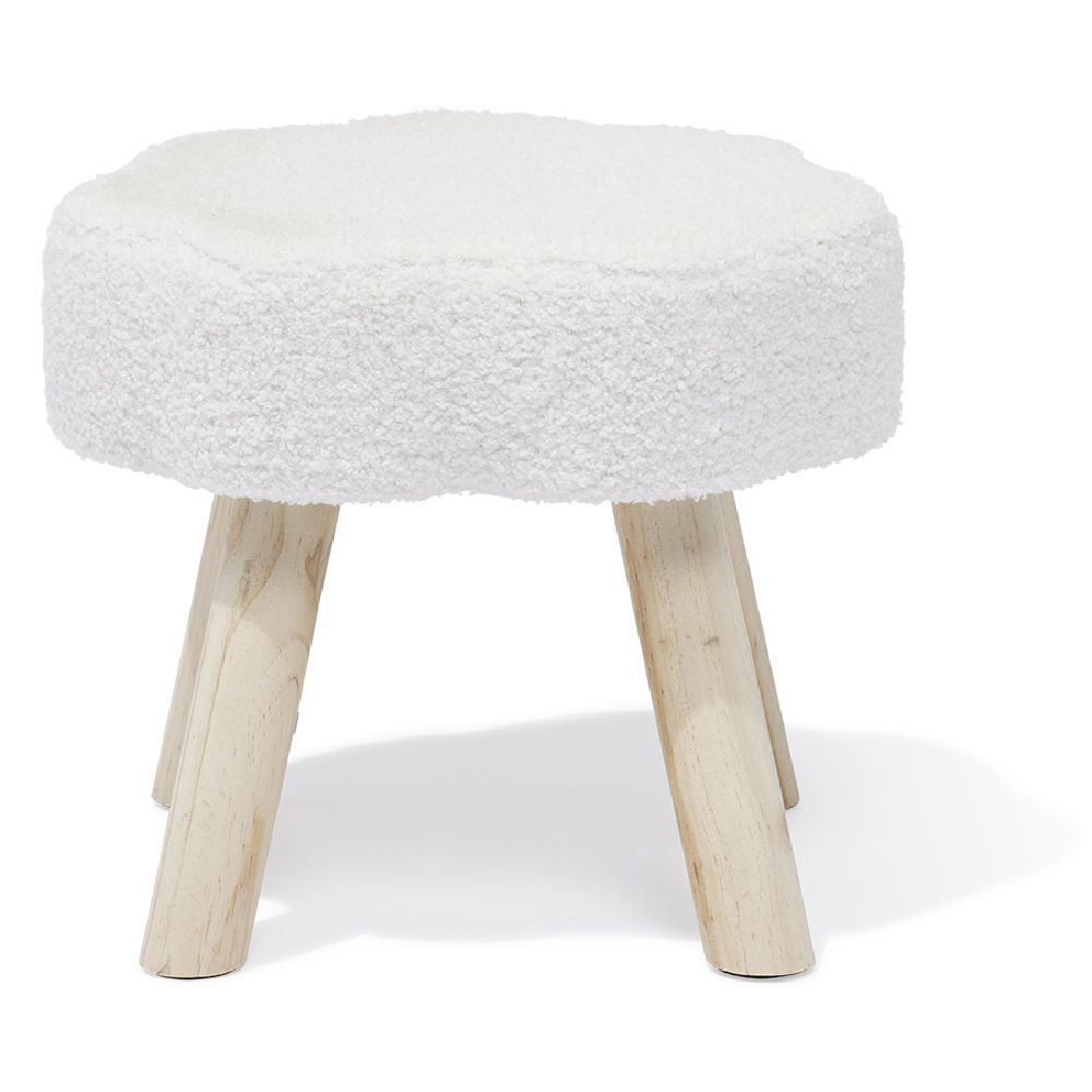 Pouf décor nuage laine bouclée Blanc -  36x30xH33cm