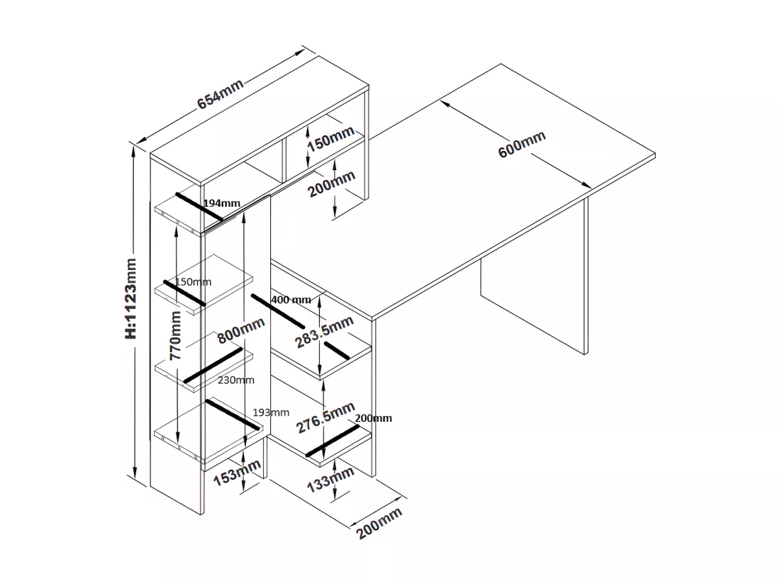 Bureau avec 1 placard et 4 niches - Blanc et naturel - MONTOLANIA