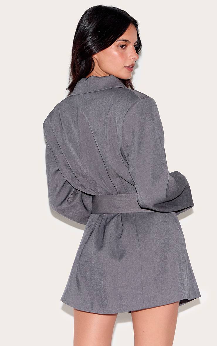 Charbon Robe Blazer Structurée À Ceinture