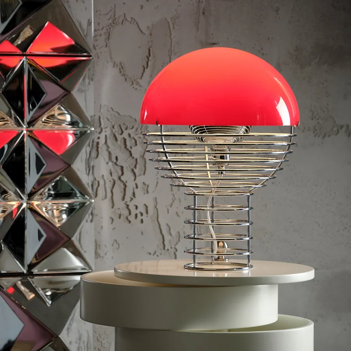 Verpan - Wire Tischleuchte Ø 30 cm, Chrom / rot