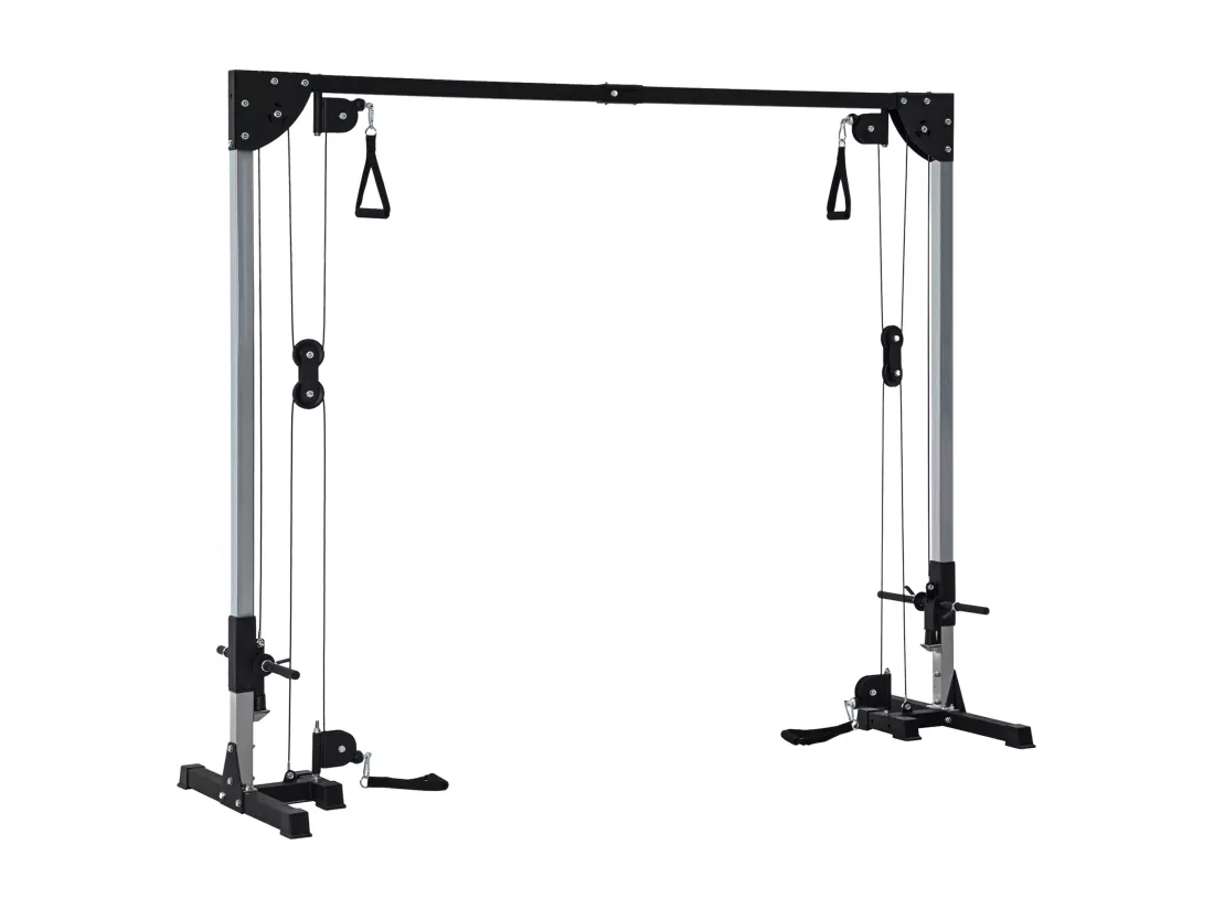 Appareil de musculation double poulie vis à vis crossover - charge libre avec haltère 2 x 50 Kg - acier gris noir