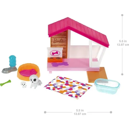 Barbie - Mini-Spielset mit 2 Hündchen, Hundehaus und Zubehörteilen