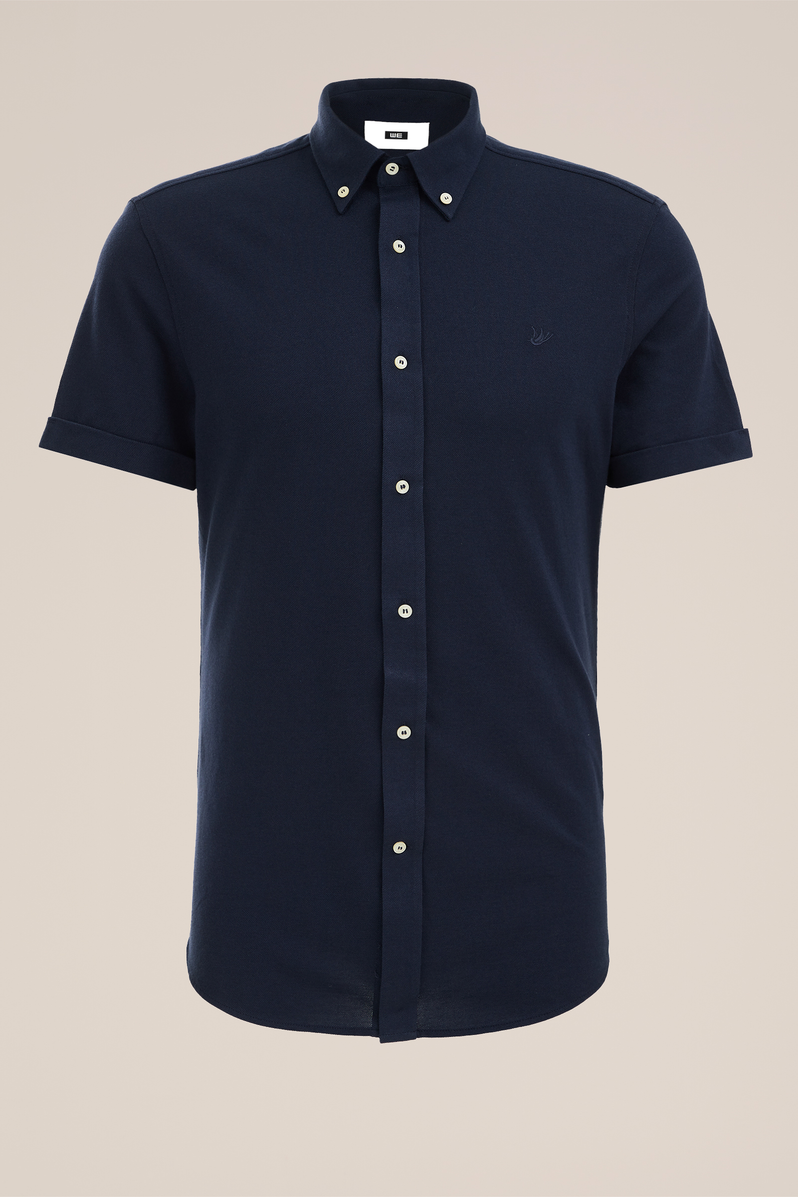 piquejersey overhemd met stretch Fundamentals Donkerblauw