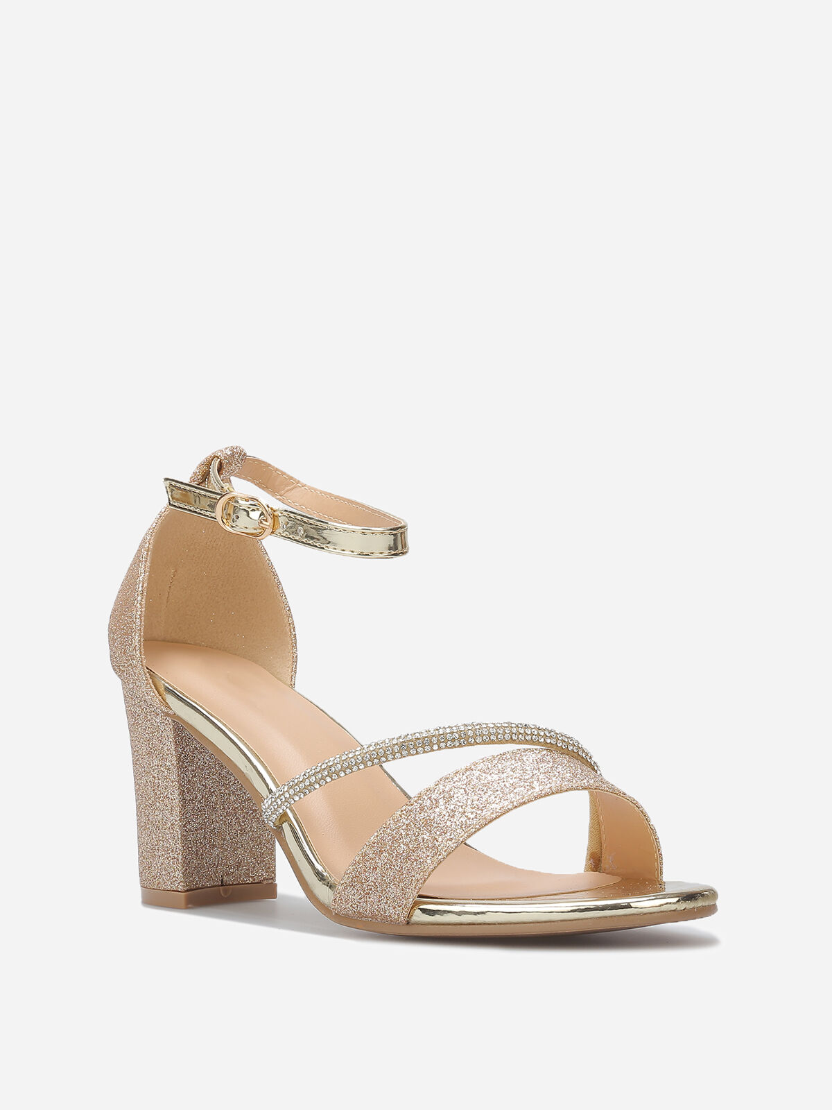 Sandales pailletées avec bride à strass- Doré