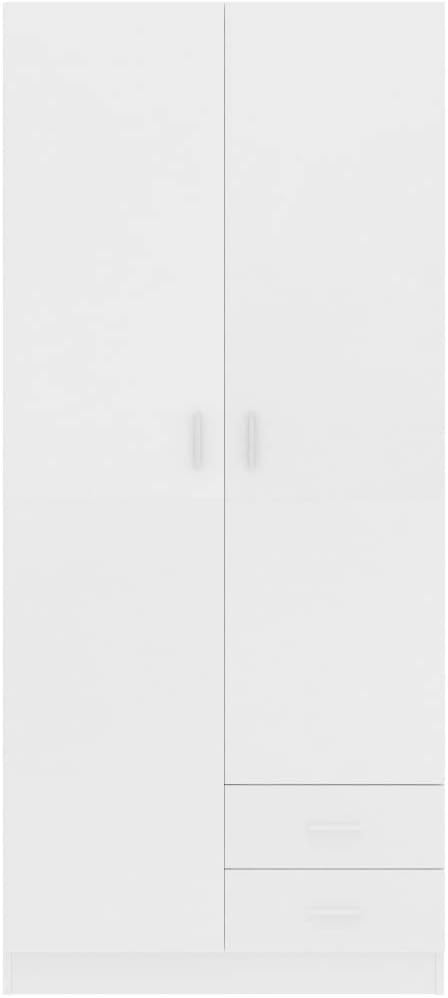Kleiderschrank Holzwerkstoff mit 2 Türen 2 Schubladen Garderobenschrank Garderobe Schrank Schlafzimmerschrank Weiß 80x52x180 cm