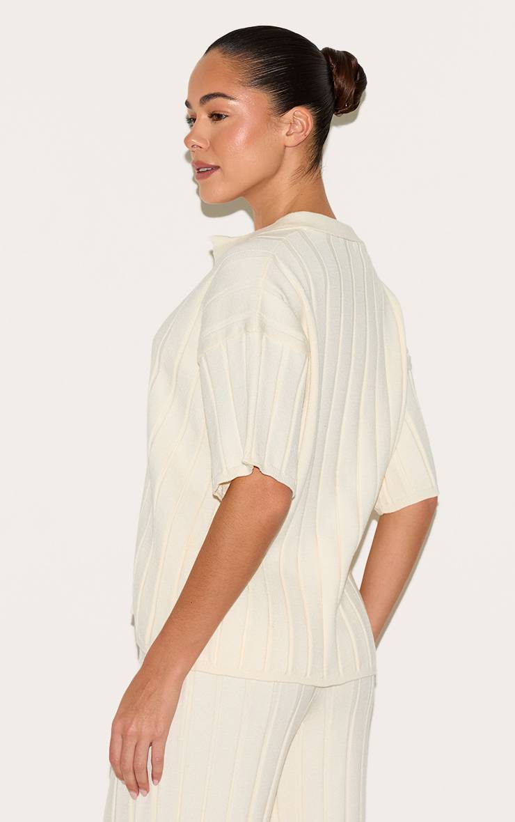 Crème Haut Polo Oversize En Maille Côtelée