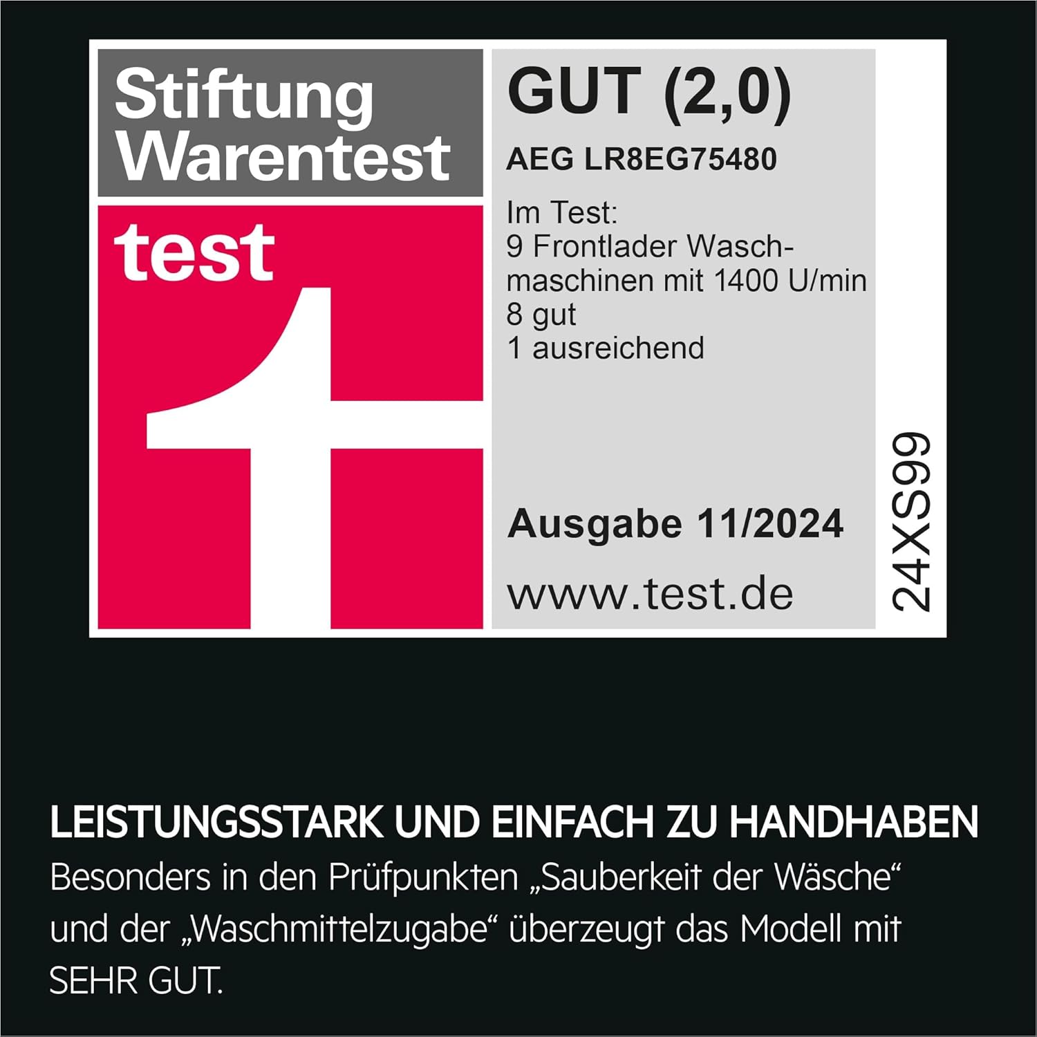 AEG Waschmaschine - Serie 8000 PowerCare- Faserschutz - UniversalDose Schublade für PODS - Auffrisch- & Nachlegefunktion - 8kg - Leise - Mengenautomatik - 1400 U/Min - Vollwasserstopp - LR8EG75480