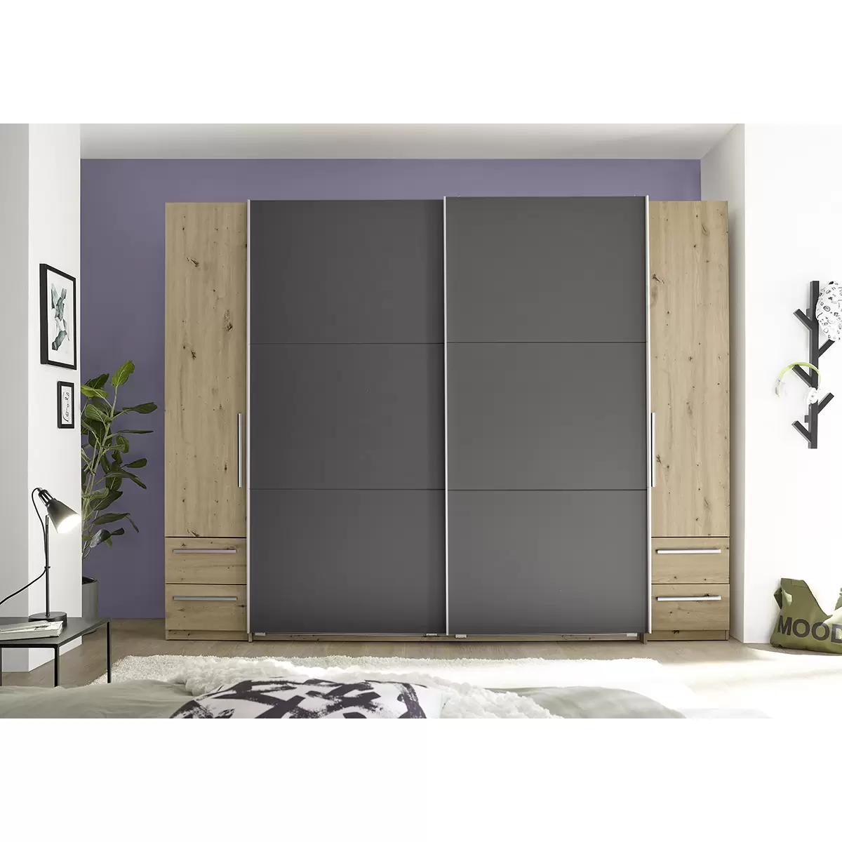 Schwebe-/Drehtürenschrank 4trg Bordo Artisan Eiche,graphit