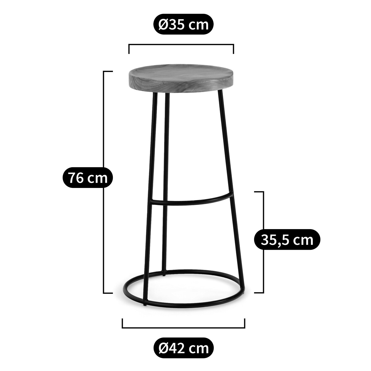 LA REDOUTE INTERIEURS<br>Banco alto em madeira de olmo Alt.76 cm, Iska