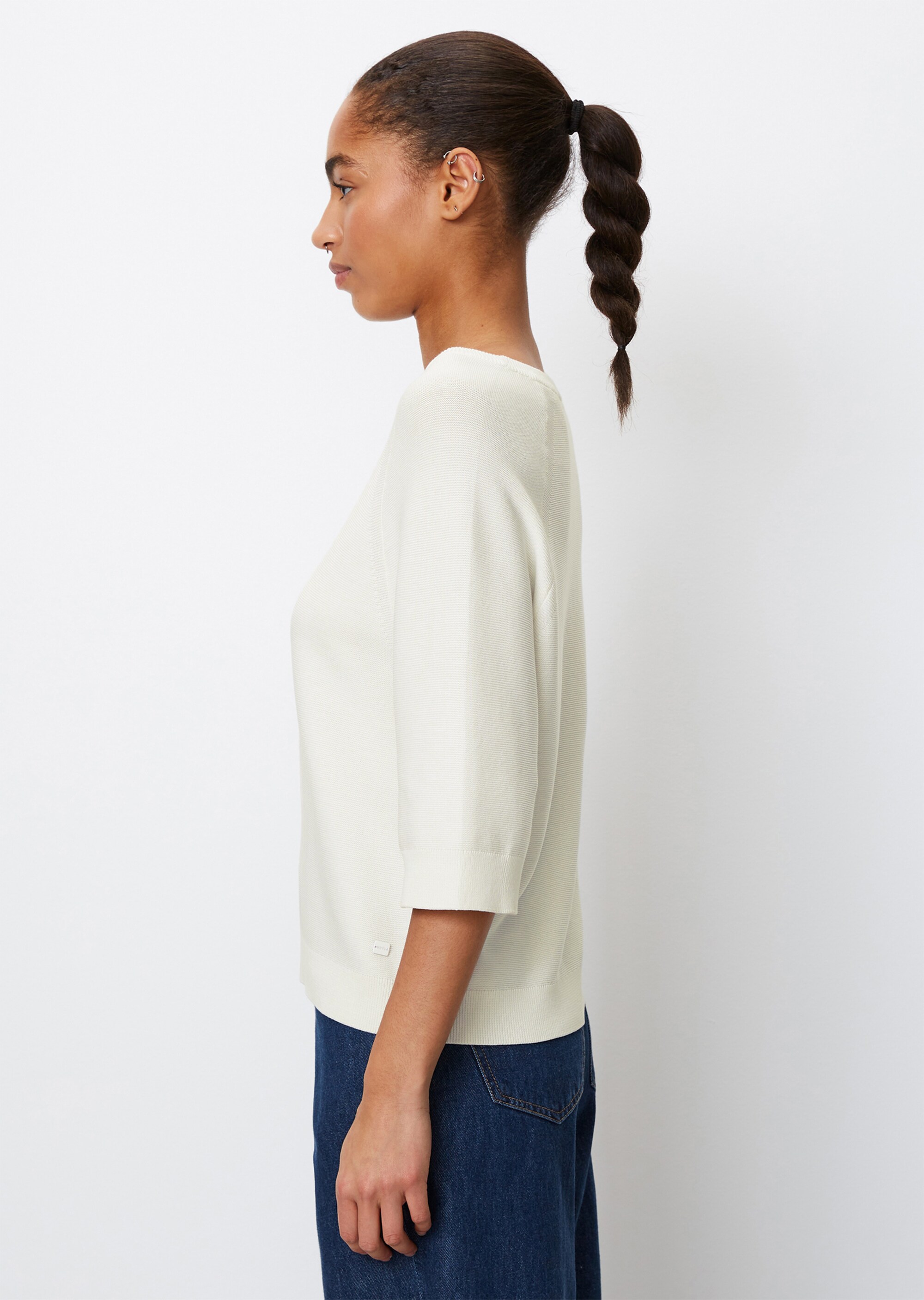Kurzarm-Strickpullover looseaus reiner Bio-Baumwolle