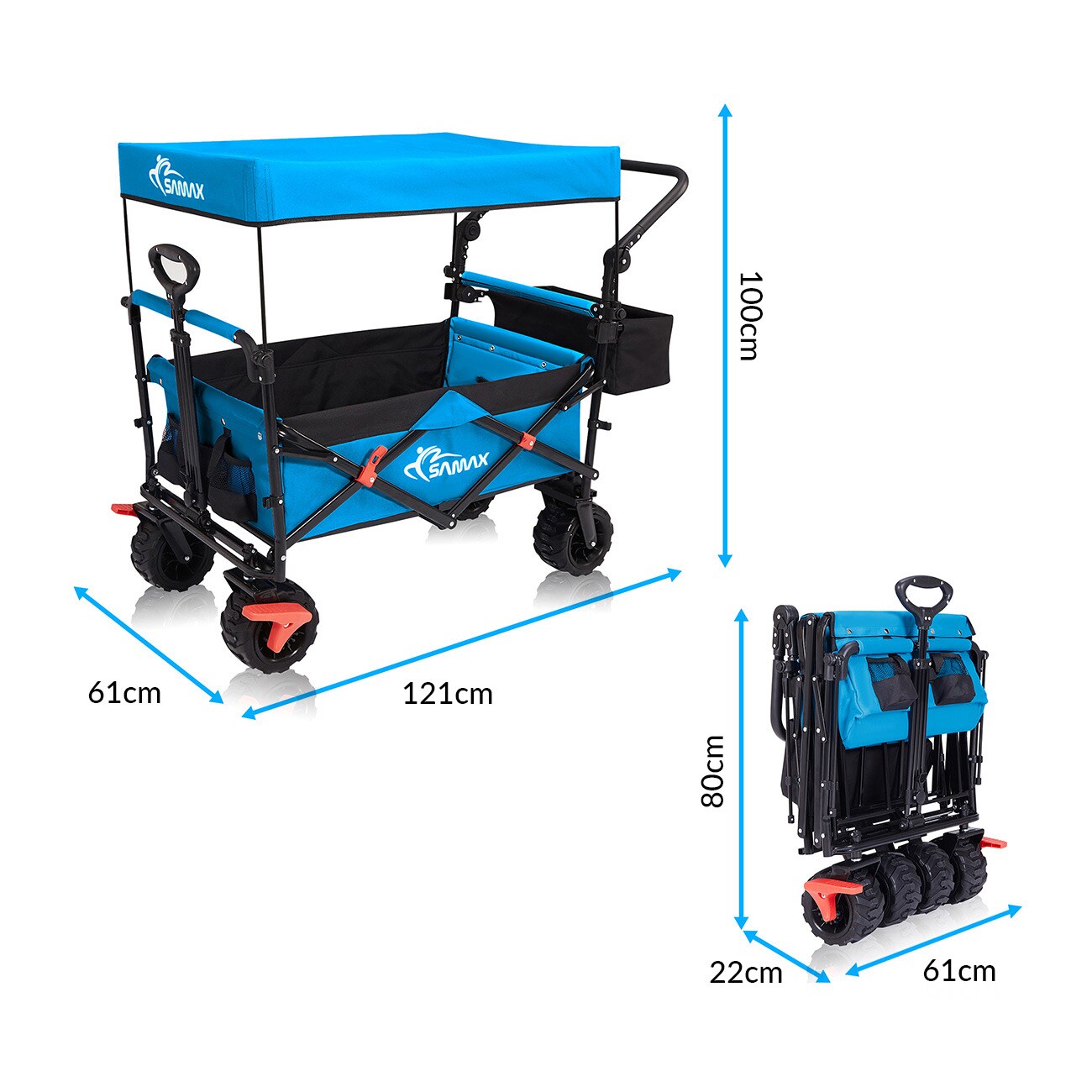 SAMAX Faltbarer Bollerwagen Offroad mit Dach - Blau