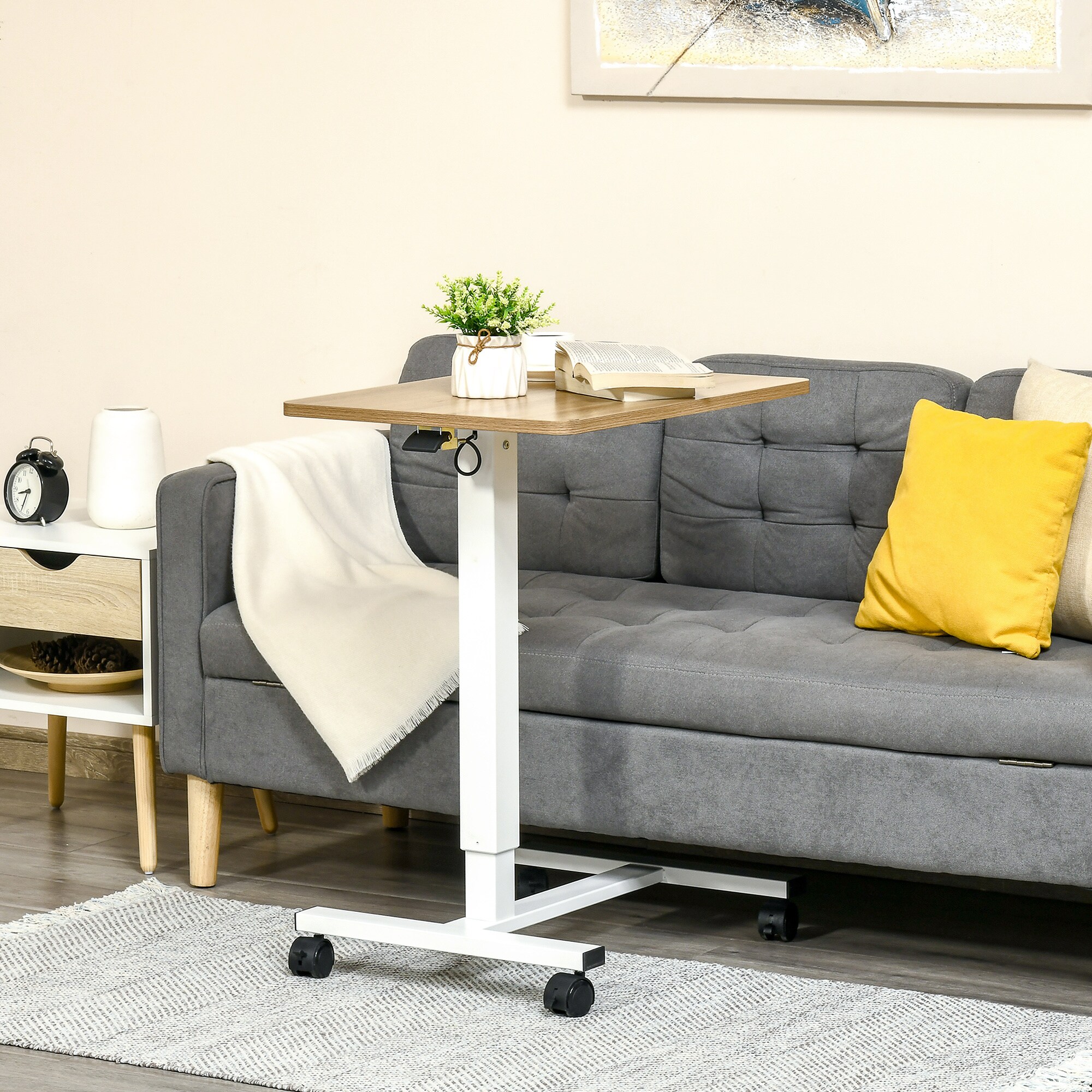HOMCOM Stehpult mit Rollen weiß, natur 65L x 48B x 110H cm